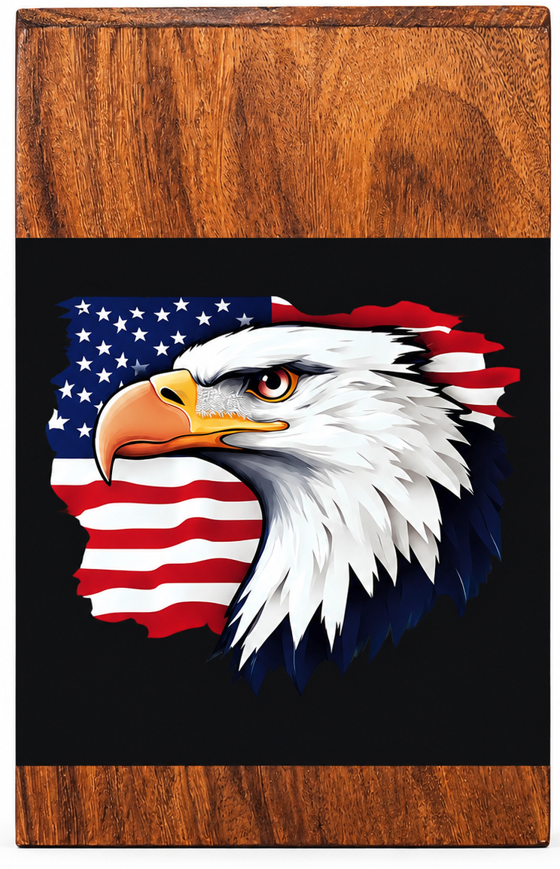 American Eagle & Flag Patriotic Wooden Cremation urn