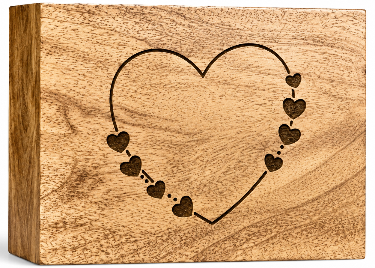 Heart Chain Engraved Wooden Urn with Linked Hearts Design
