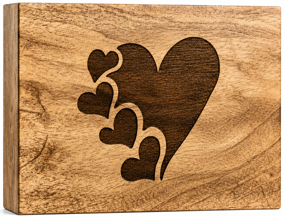 Cascading Hearts Engraved Wooden Urn with Heart Design
