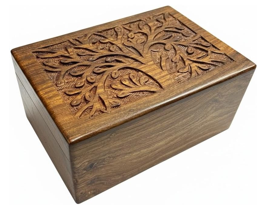 Carved Tree of Life Wooden Cremation Urn