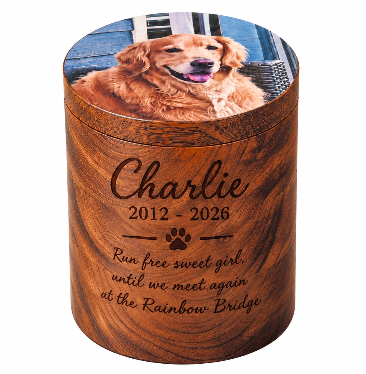 Personalized Wooden Cremation Urn with UV Print Photo Design