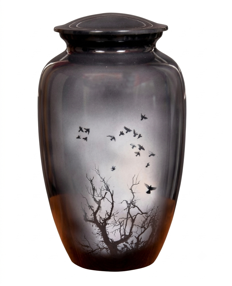 Birds in Flight Cremation Urn with Tree Silhouette