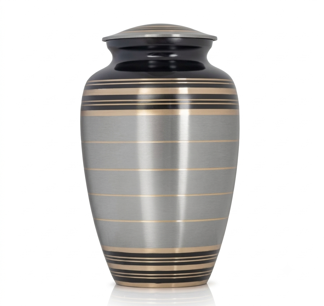 Silver, Black & Gold Striped Cremation Urn