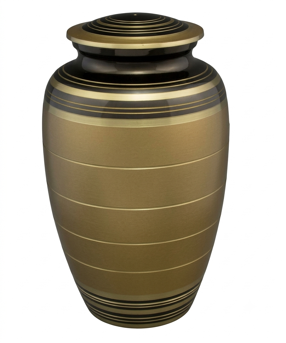 Bronze & Black Striped Cremation Urn with Gold Accents