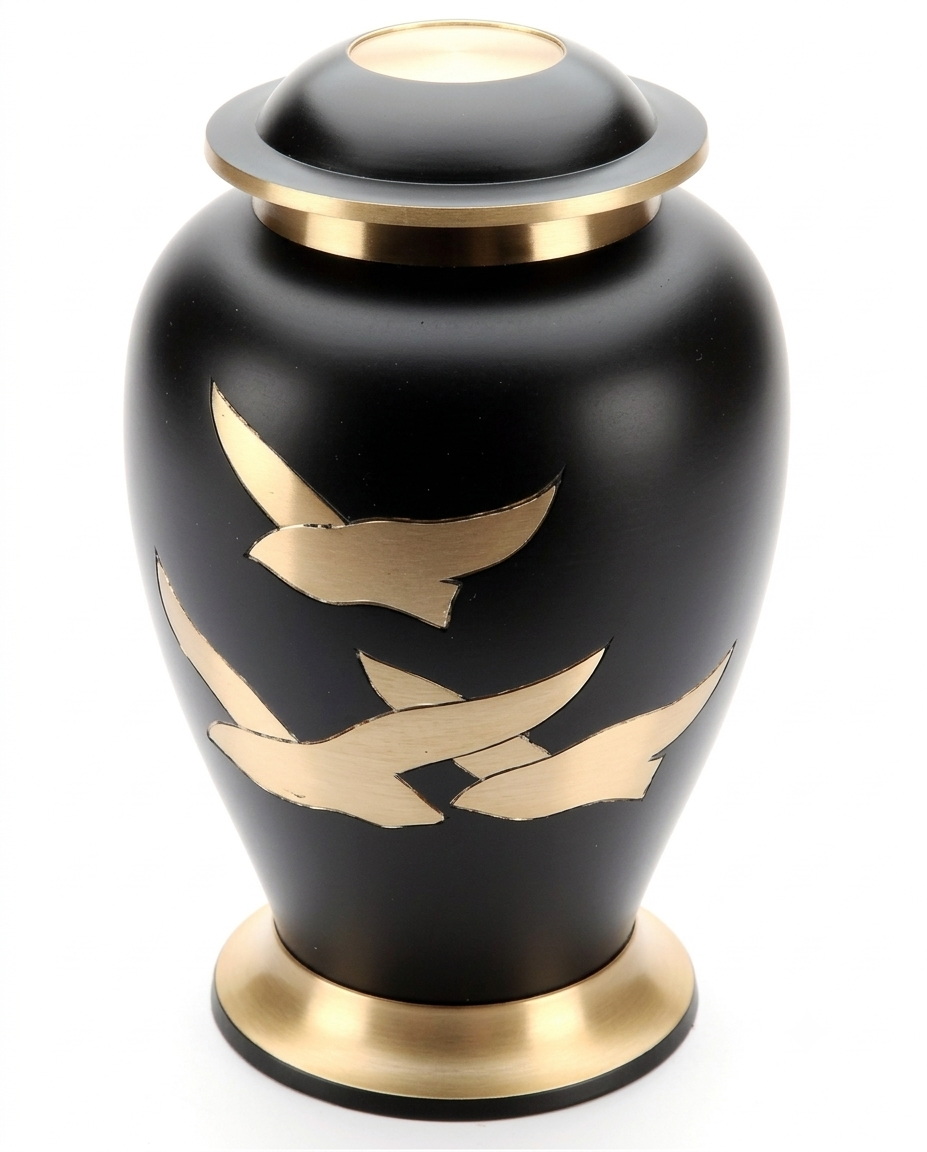Black & Gold Birds in Flight Cremation Urn