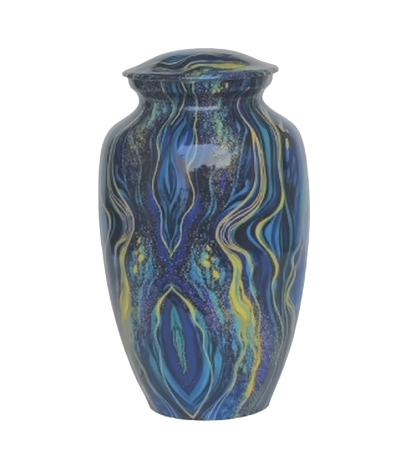 Blue & Gold Swirl Cremation Urn with Glossy Finish