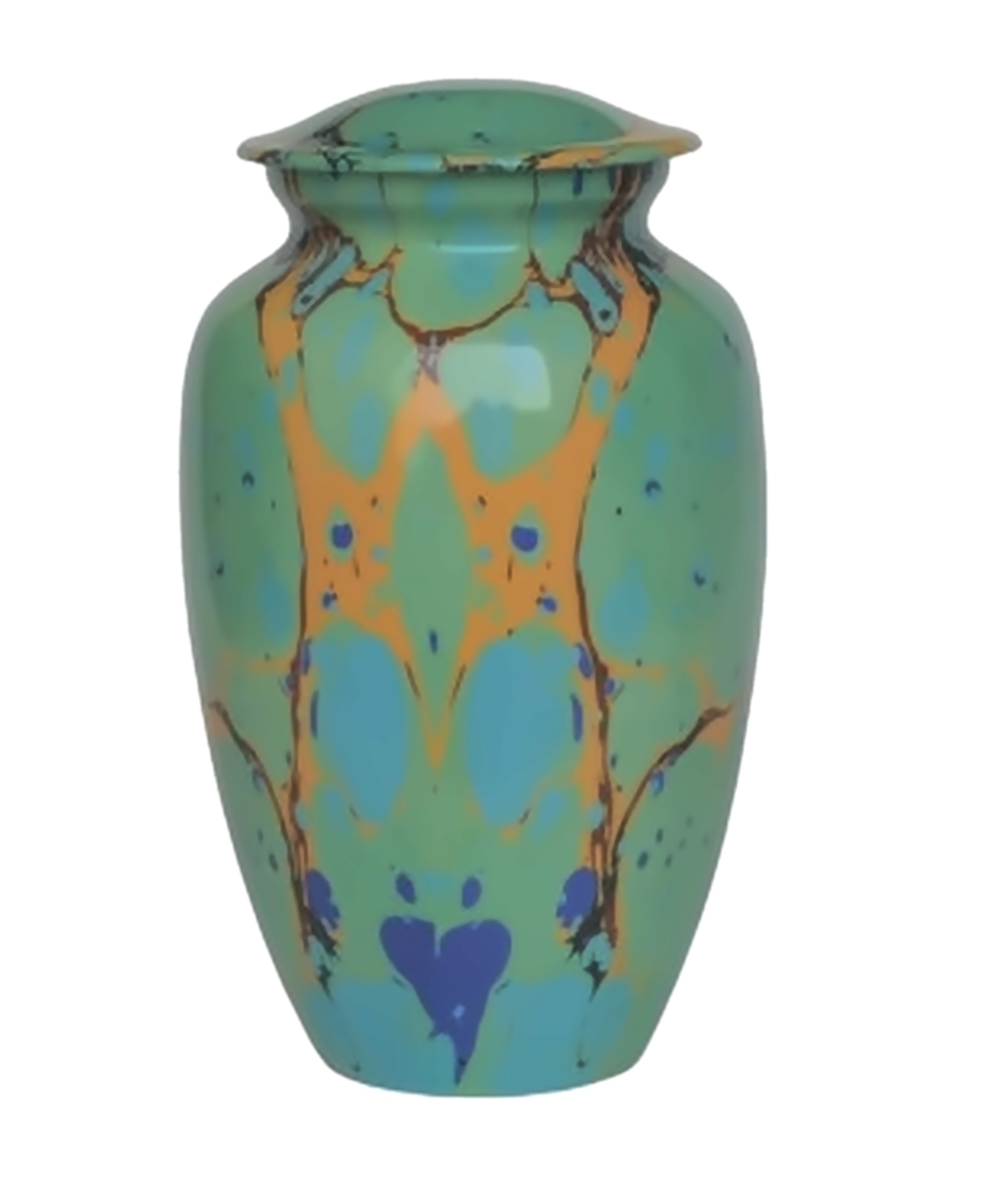 Turquoise Green & Orange Marbled Cremation Urn