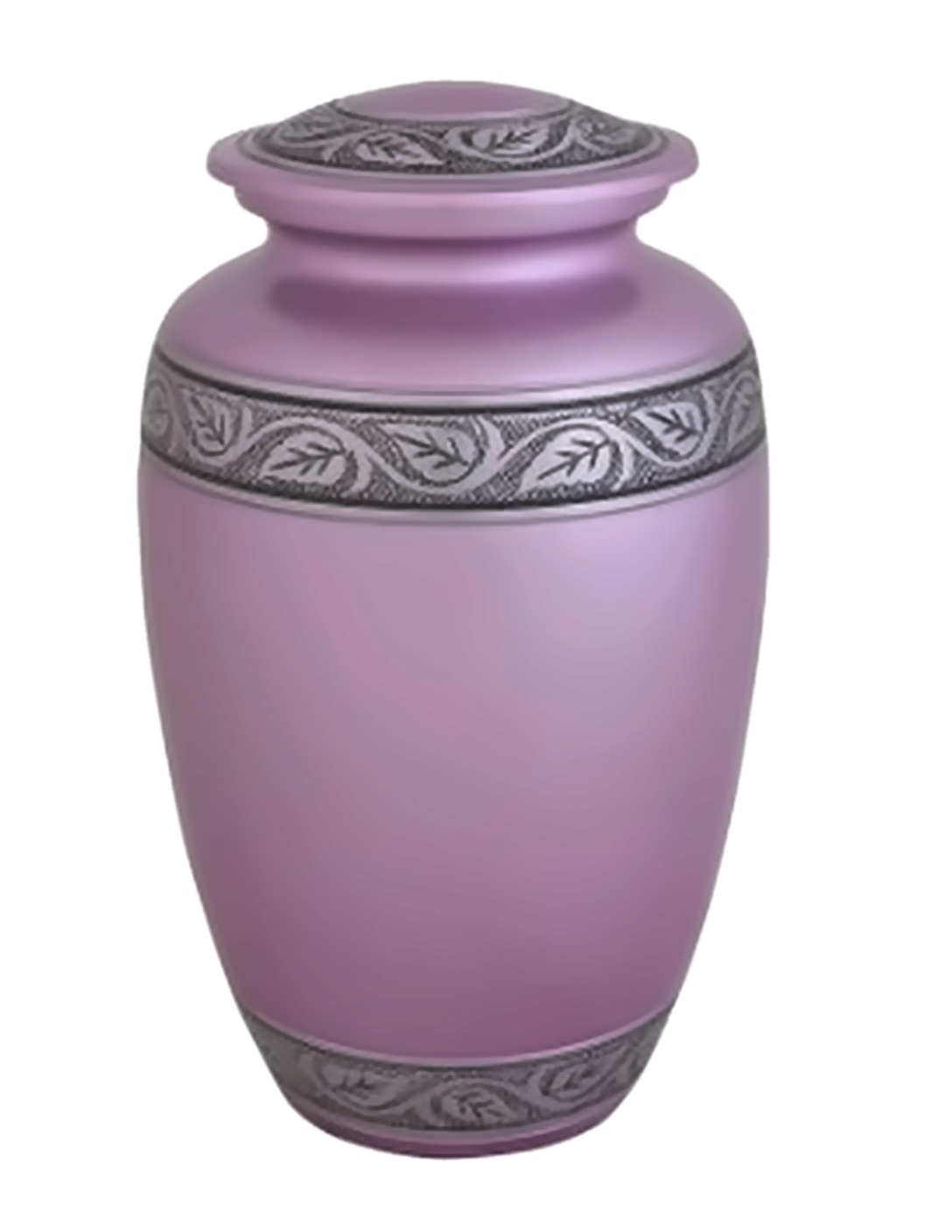 Lavender Pink Cremation Urn with Engraved Silver Leaf Bands