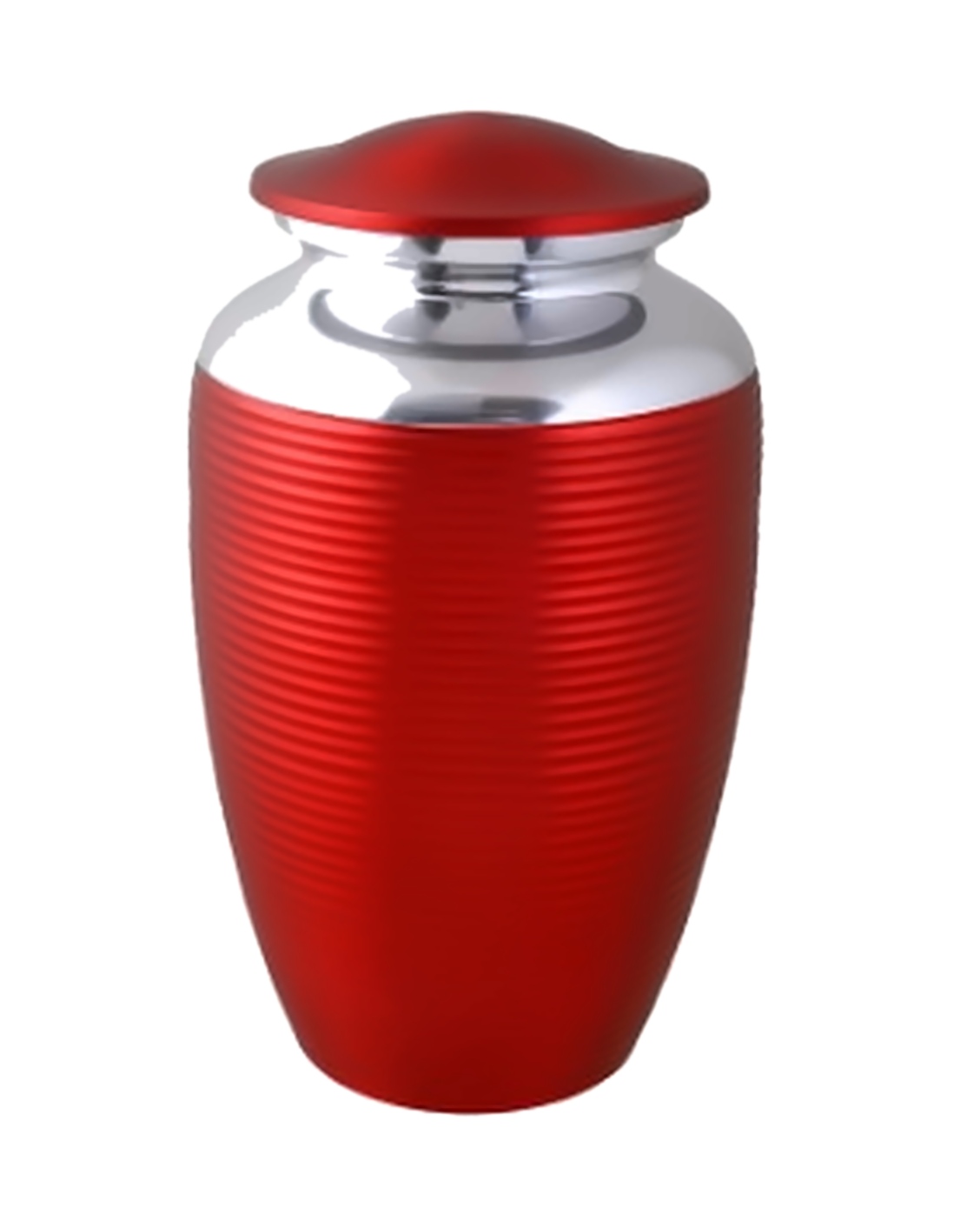 Classic Red Ribbed Cremation Urn with Polished Silver Neck