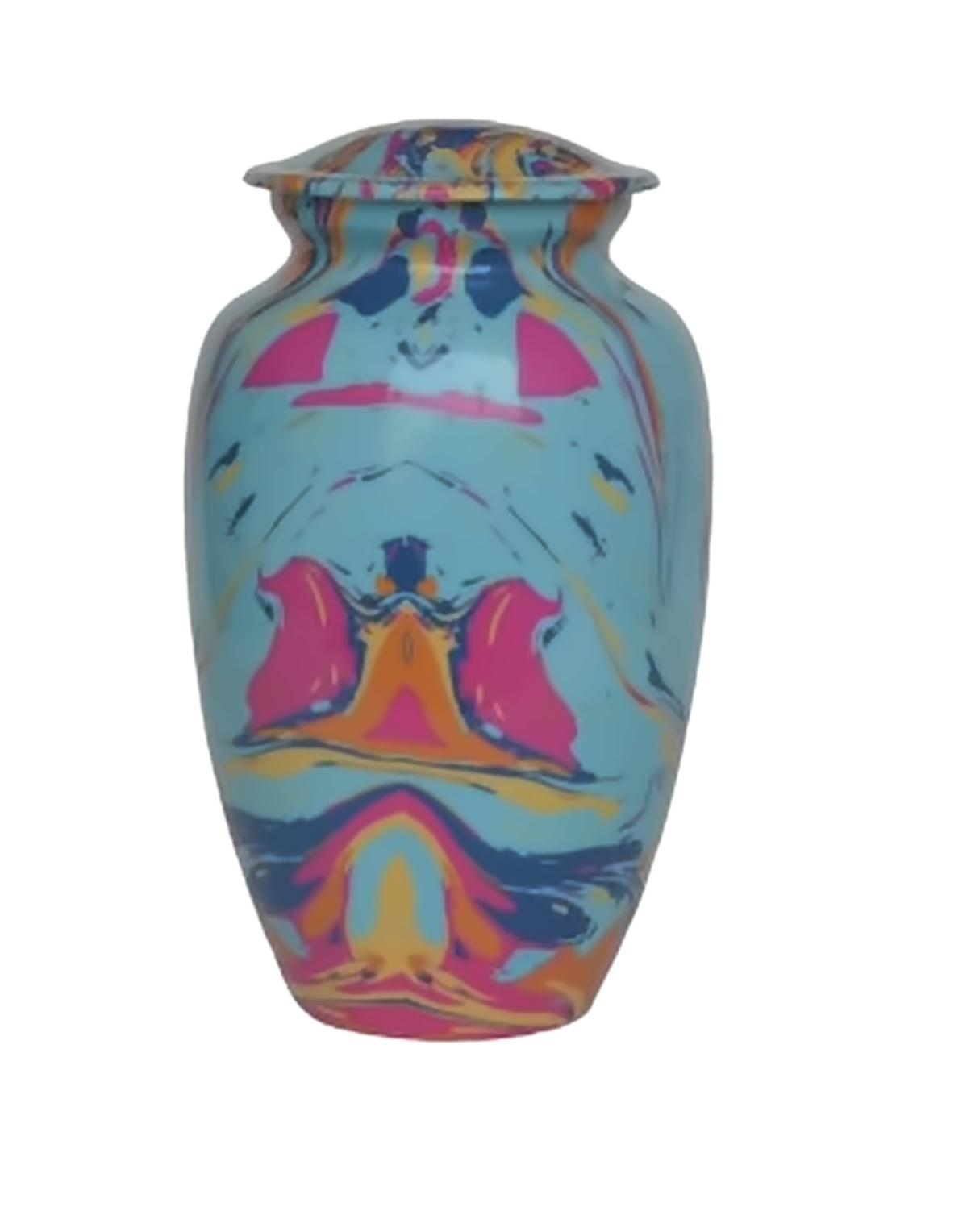 Colorful Marbled Cremation Urn in Turquoise, Pink & Orange