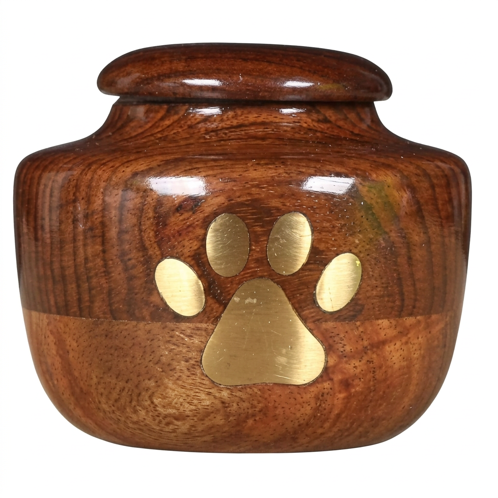 Handcrafted Wooden Pet Memorial Urn with Gold Paw Print