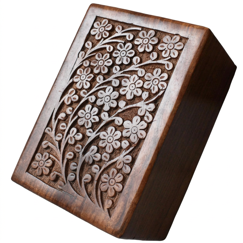 Carved Floral Blossom Cremation Wooden Urn with Flower Design