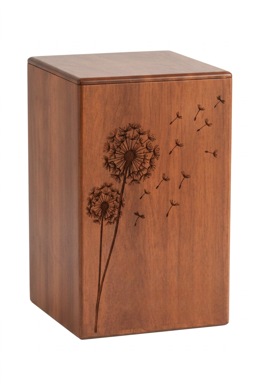 Wooden – Dandelion Flower Engraved  Cremation Urn